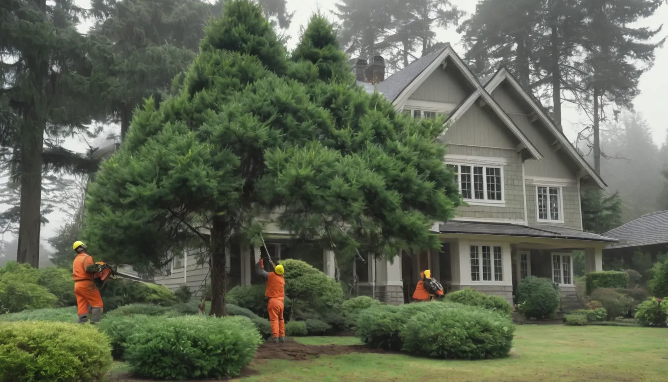 Tree removal provider lowering a large tree section beside a wood-frame home in Wilsonville